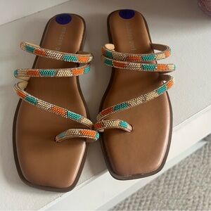 Madewell Orange and Green Sandals with Decorative Straps